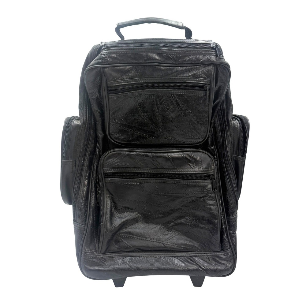 Patchwork Leather Rolling Backpack Large Black Y2K Travel Bag